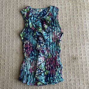 JAIPUR Blouse Womens Small Top Floral Spotted Ruffle Multicolor Y2K 90s Vintage